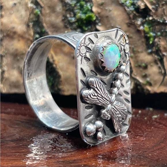 Jody Waltman Dragonfly Ring in Sterling Silver, Opal Accent, Artisan Jewelry - Picture 8 of 15